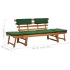 Garden Bench with Cushions 2-in-1 190 cm Solid Acacia Wood – Brown and Green