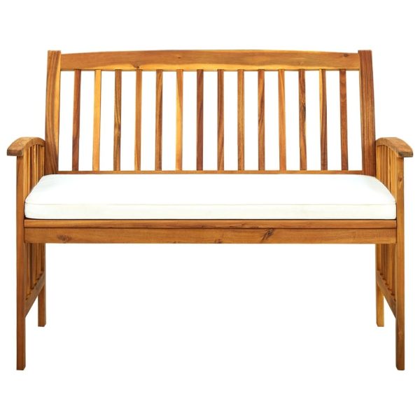Garden Bench with Cushion Solid Acacia Wood – 119 cm, Cream