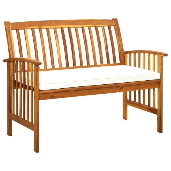 Garden Bench with Cushion Solid Acacia Wood – 119 cm, Cream