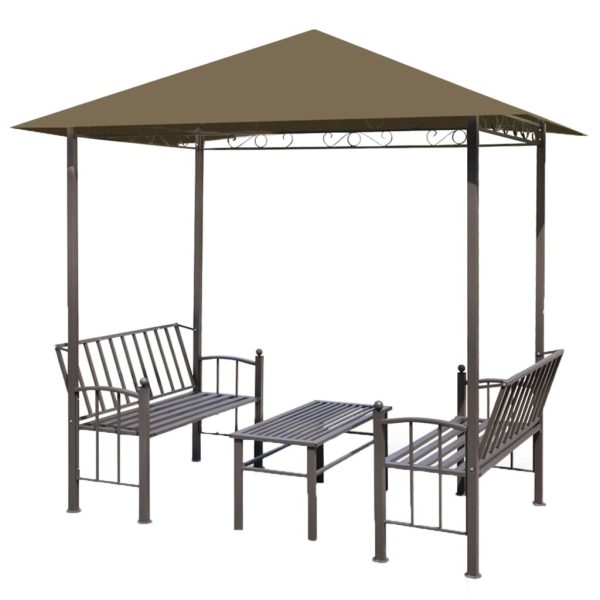 Garden Pavilion with Table and Benches 2.5×1.5×2.4 m – Taupe