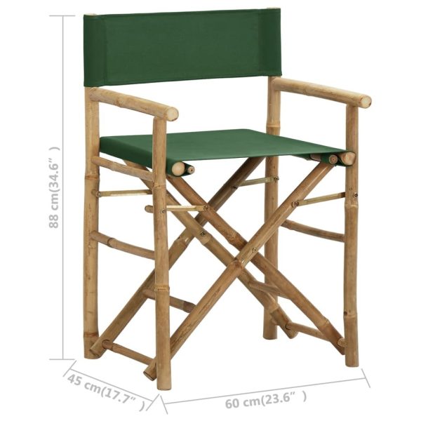Folding Director’s Chair 2 pcs Bamboo and Canvas – Green