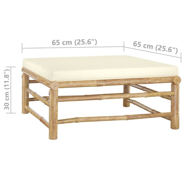 Garden Footrest with Cream Cushion Bamboo – White