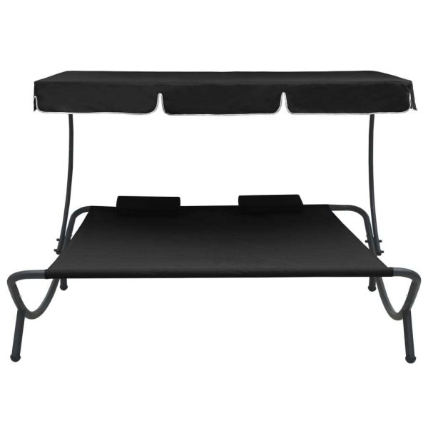 Outdoor Lounge Bed with Canopy and Pillows – Black