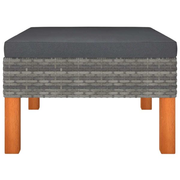Footstool Poly Rattan and Solid Eucalyptus Wood – Grey
