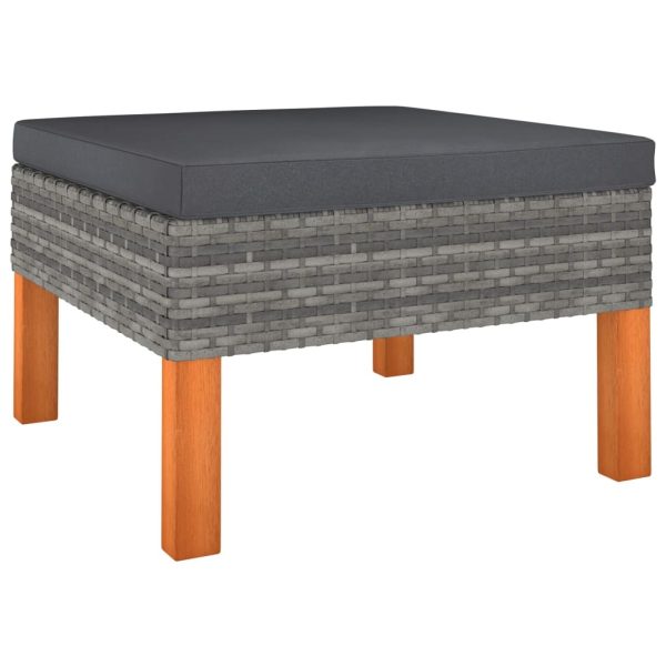 Footstool Poly Rattan and Solid Eucalyptus Wood – Grey