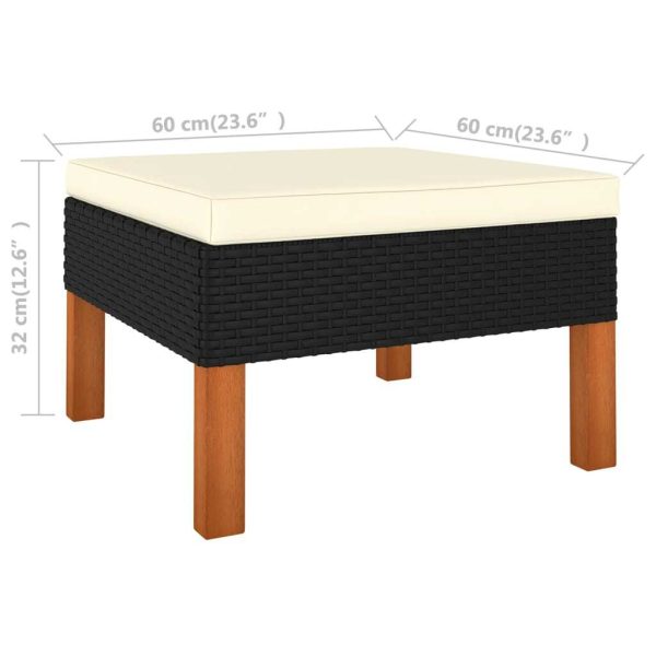 Footstool Poly Rattan and Solid Eucalyptus Wood – Black
