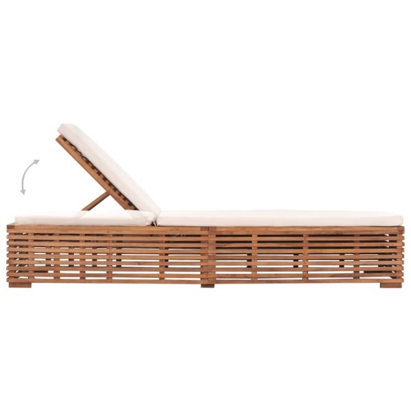 Sun Lounger with Cushion Solid Teak Wood – Cream