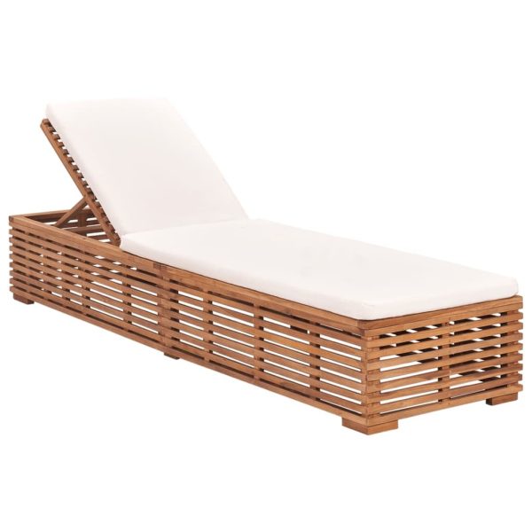 Sun Lounger with Cushion Solid Teak Wood – Cream
