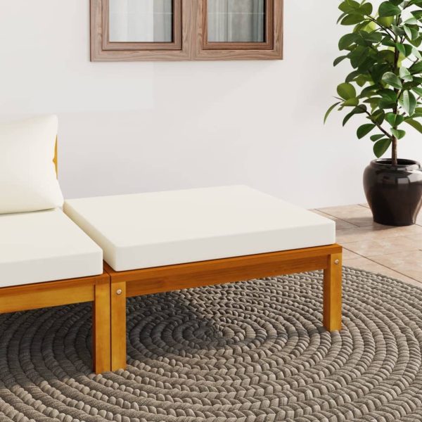 Footrest with Cushion Solid Acacia Wood – Cream White