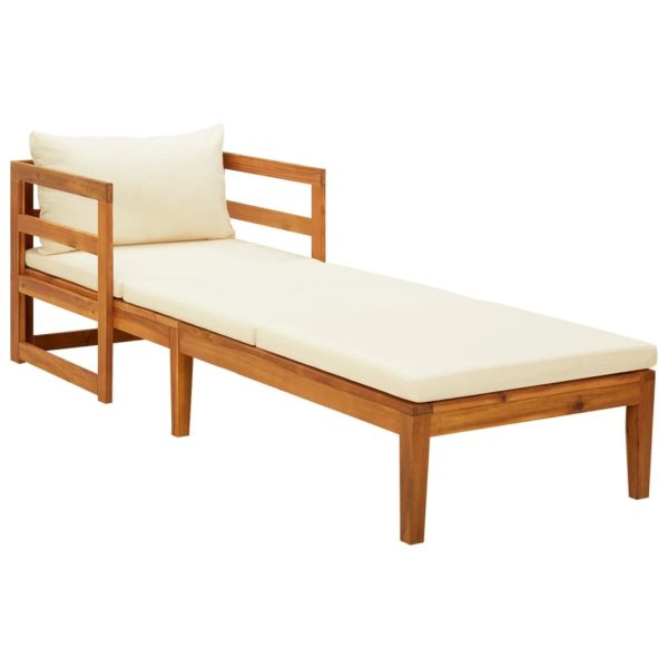 Sun Lounger with Cushions Solid Acacia Wood – Cream White, Sunlounger With 2 Armrests