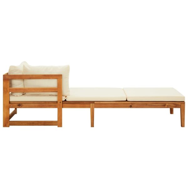 Sun Lounger with Cushions Solid Acacia Wood – Cream White, Sunlounger With 1 Armrest