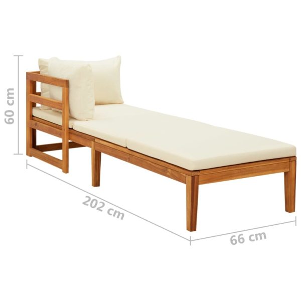 Sun Lounger with Cushions Solid Acacia Wood – Cream White, Sunlounger With 1 Armrest