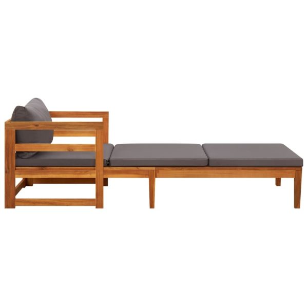 Sun Lounger with Cushions Solid Acacia Wood – Dark Grey, Sunlounger With 2 Armrests