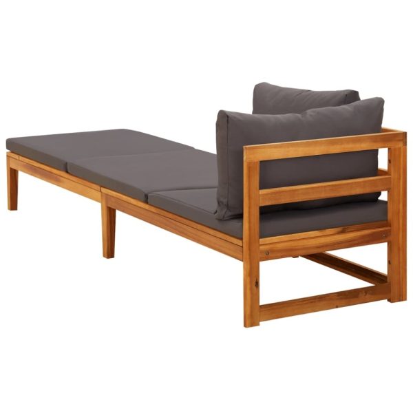 Sun Lounger with Cushions Solid Acacia Wood – Dark Grey, Sunlounger With 1 Armrest