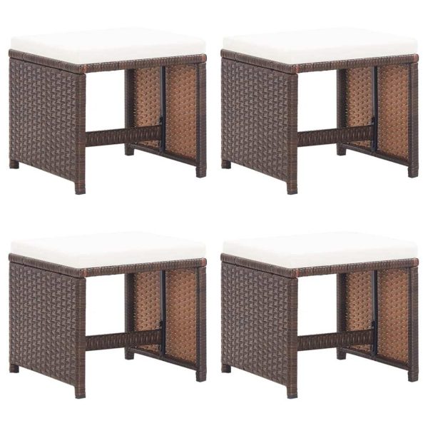 Garden Stools 4 pcs with Cushions Poly Rattan – Brown and White