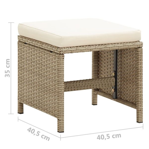 Garden Stools 4 pcs with Cushions Poly Rattan – Beige