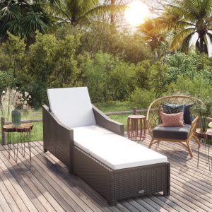 Sun Lounger with Cushion Poly Rattan – Black