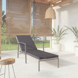 Garden Sun Lounger with Cushion Poly Rattan – Grey