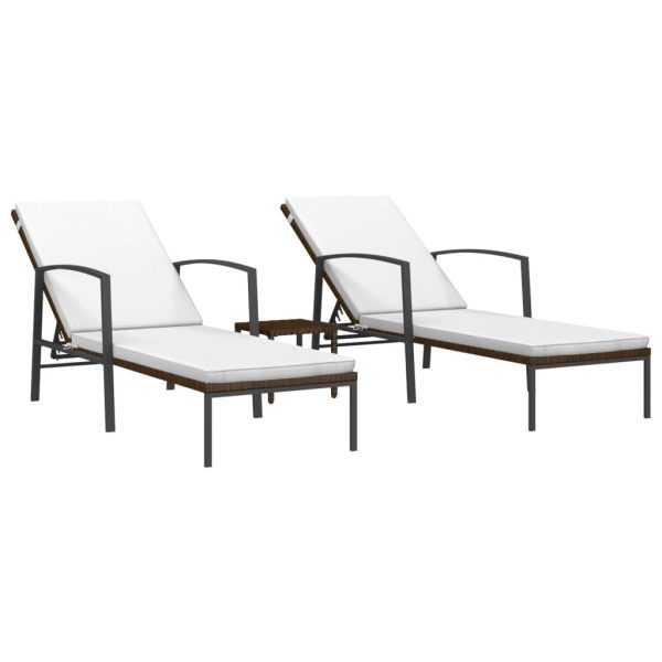 Sun Loungers 2 pcs with Table Poly Rattan – Brown