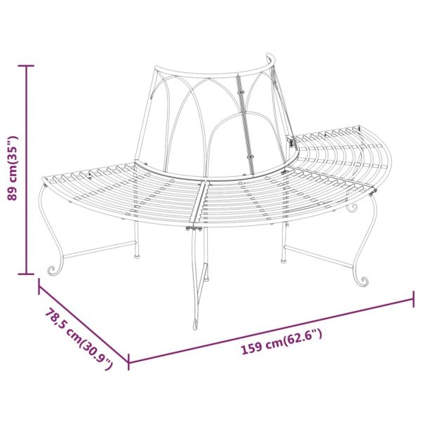 Half Round Tree Bench Ø159 cm Black Steel