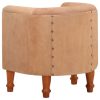 Tub Chair Real Leather and Solid Mango Wood – Brown