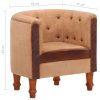 Tub Chair Real Leather and Solid Mango Wood – Brown