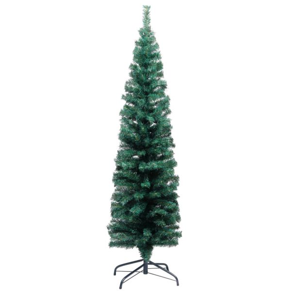 Slim Artificial Christmas Tree with Stand Green PVC – 150×43 cm, Without Flocked Snow