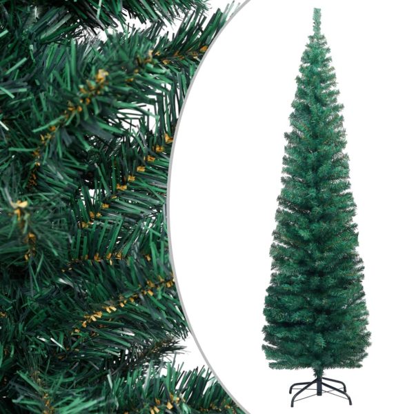 Slim Artificial Christmas Tree with Stand Green PVC – 180×48 cm, Without Flocked Snow