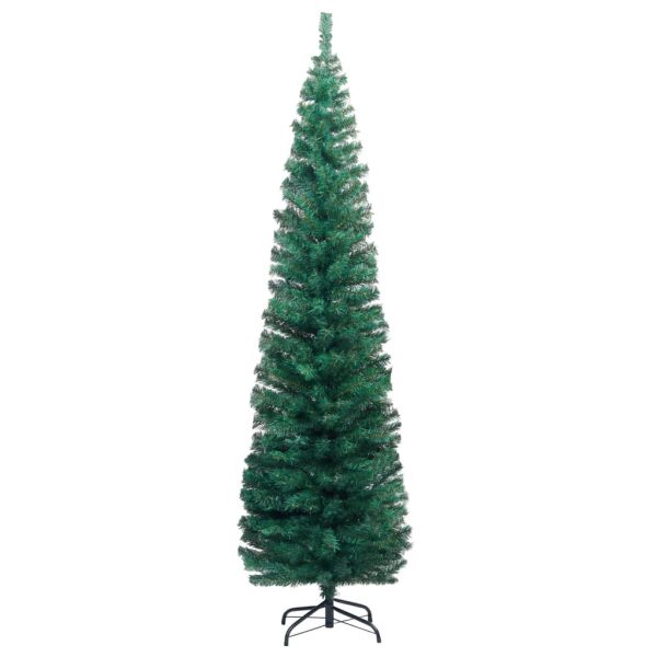 Slim Artificial Christmas Tree with Stand Green PVC – 210×55 cm, Without Flocked Snow