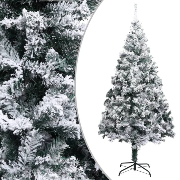 Artificial Christmas Tree with Flocked Snow Green PVC – 210×135 cm