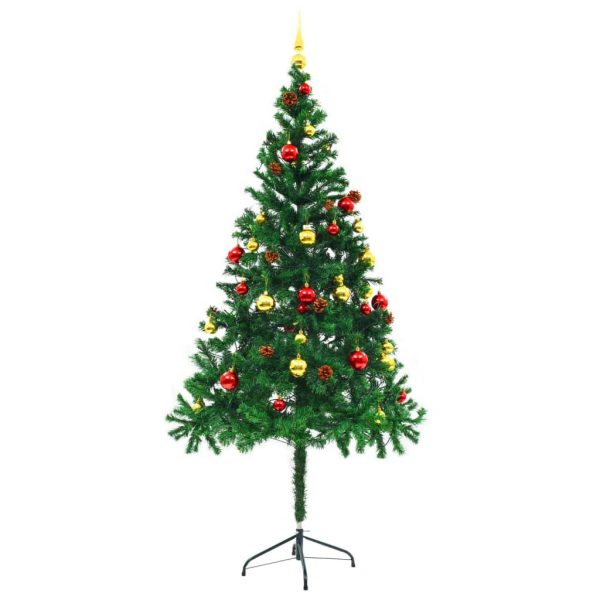 Artificial Christmas Tree with Baubles and LEDs Green – 180×90 cm