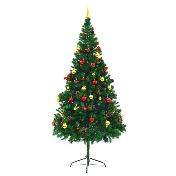 Artificial Christmas Tree with Baubles and LEDs Green – 210×105 cm