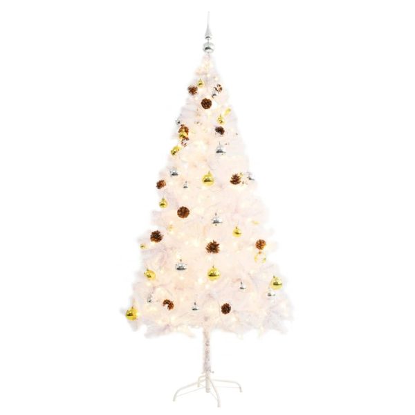 Artificial Christmas Tree with Baubles and LEDs White – 180×90 cm