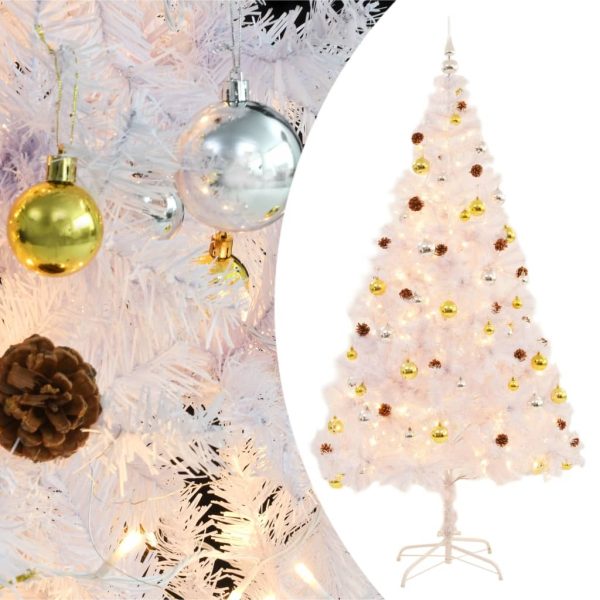 Artificial Christmas Tree with Baubles and LEDs White – 210×105 cm