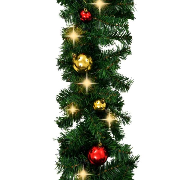 Christmas Garland with Baubles and LED Lights Green PVC – 10 M