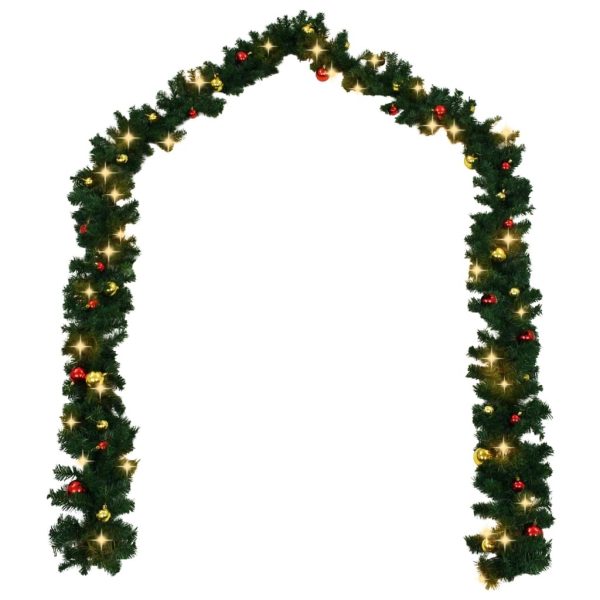 Christmas Garland with Baubles and LED Lights Green PVC – 20 M