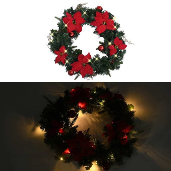 Christmas Wreath with LED Lights 60 cm PVC – Green and Red