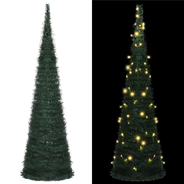 Pop-up String Artificial Christmas Tree with LED Green – 150×46 cm