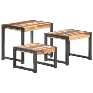 Nesting Tables 3 pcs Solid Wood with Sheesham Finish