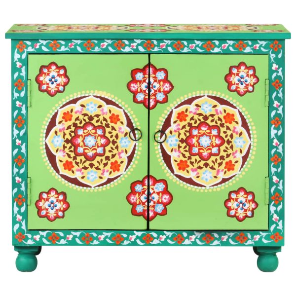 Hand Painted Sideboard 70x35x60 cm Solid Mango Wood – Green