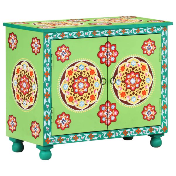 Hand Painted Sideboard 70x35x60 cm Solid Mango Wood – Green