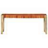 Bench Real Leather and Solid Mango Wood – 110x35x45 cm, Brown