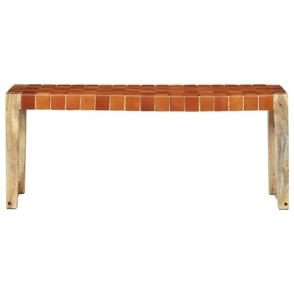 Bench Real Leather and Solid Mango Wood