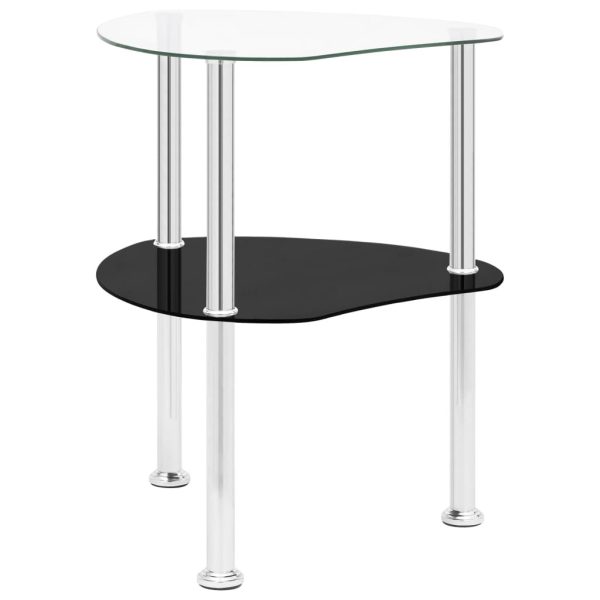 Tredegar 2-Tier Side Table Transparent 38x38x50 cm Tempered Glass – Transparent and Black, Heart