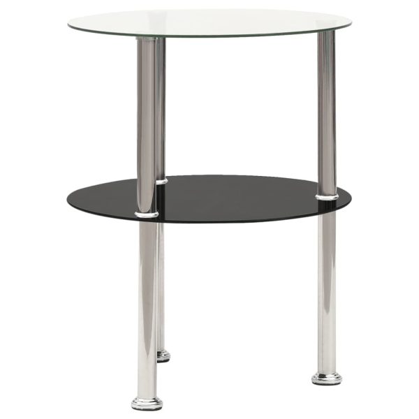 Tredegar 2-Tier Side Table Transparent 38x38x50 cm Tempered Glass – Transparent and Black, Round