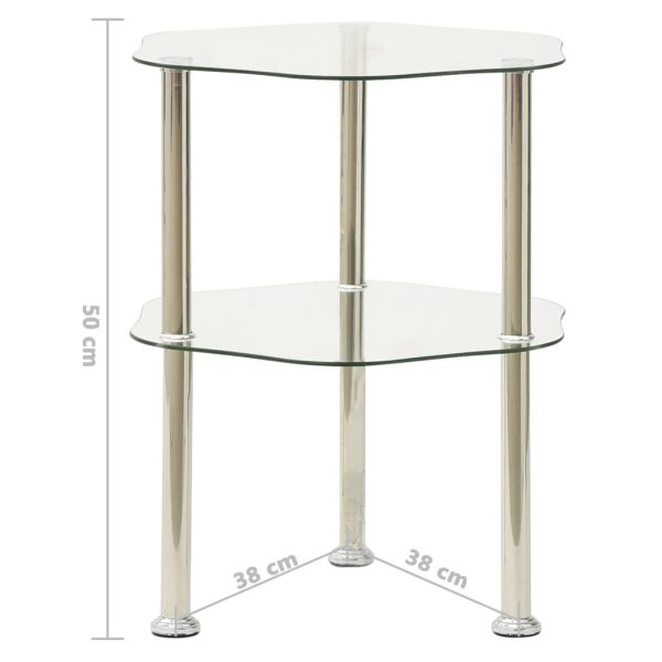 Tredegar 2-Tier Side Table Transparent 38x38x50 cm Tempered Glass – Transparent, Hexagon