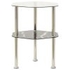 Tredegar 2-Tier Side Table Transparent 38x38x50 cm Tempered Glass – Transparent and Black Marble, Hexagon