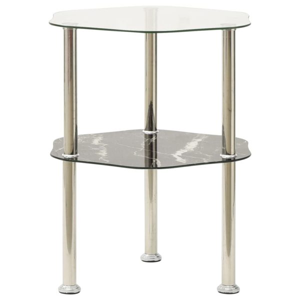 Tredegar 2-Tier Side Table Transparent 38x38x50 cm Tempered Glass – Transparent and Black Marble, Hexagon