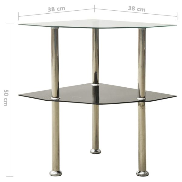 Tredegar 2-Tier Side Table Transparent 38x38x50 cm Tempered Glass – Transparent and Black, Sector