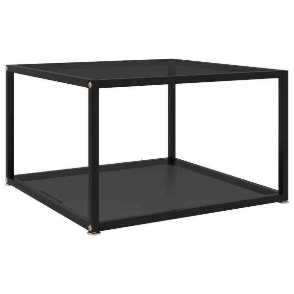 Coffee Table Transparent Tempered Glass – 60x60x35 cm, Black